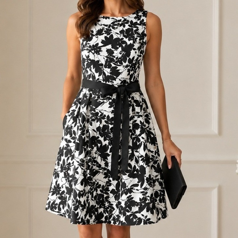 Luxe by Carmen Marc Valvo Floral Fit Flare Dress‎ 8 NWT Cocktail Wedding Guest